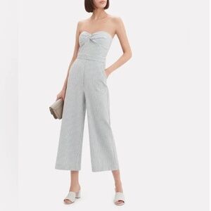 Veronica Beard Serild Strapless Seersucker Grey White Striped Jumpsuit Size 2